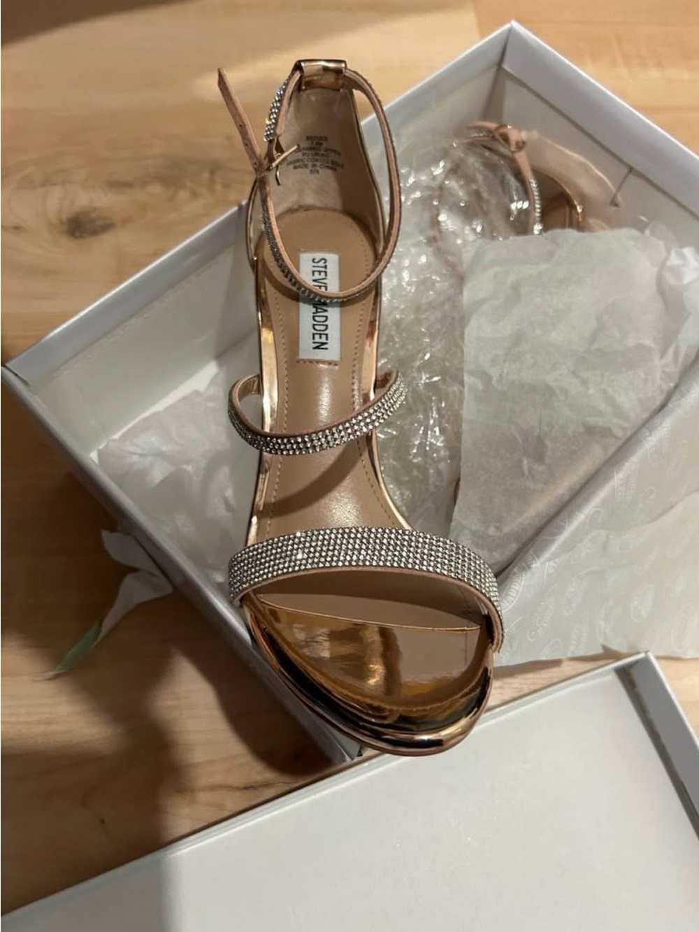 Steve Madden Rose Gold Rhinestone Ankle-Strap Heel